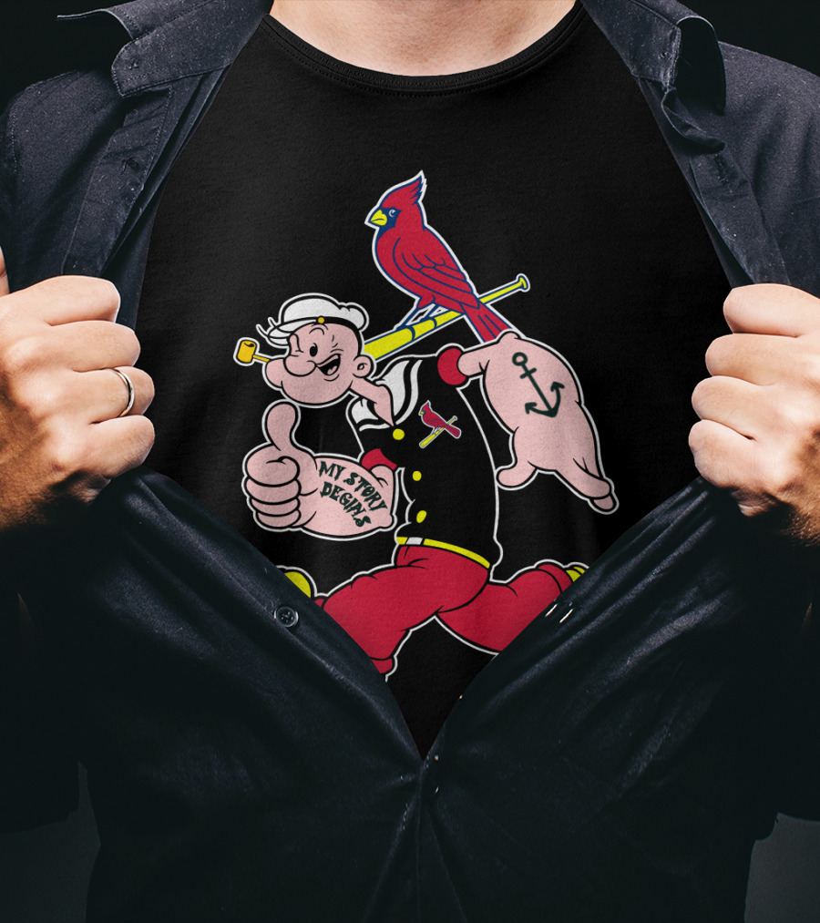 Popeye With St Louis Cardinals Redbird And Bat T-Shirt