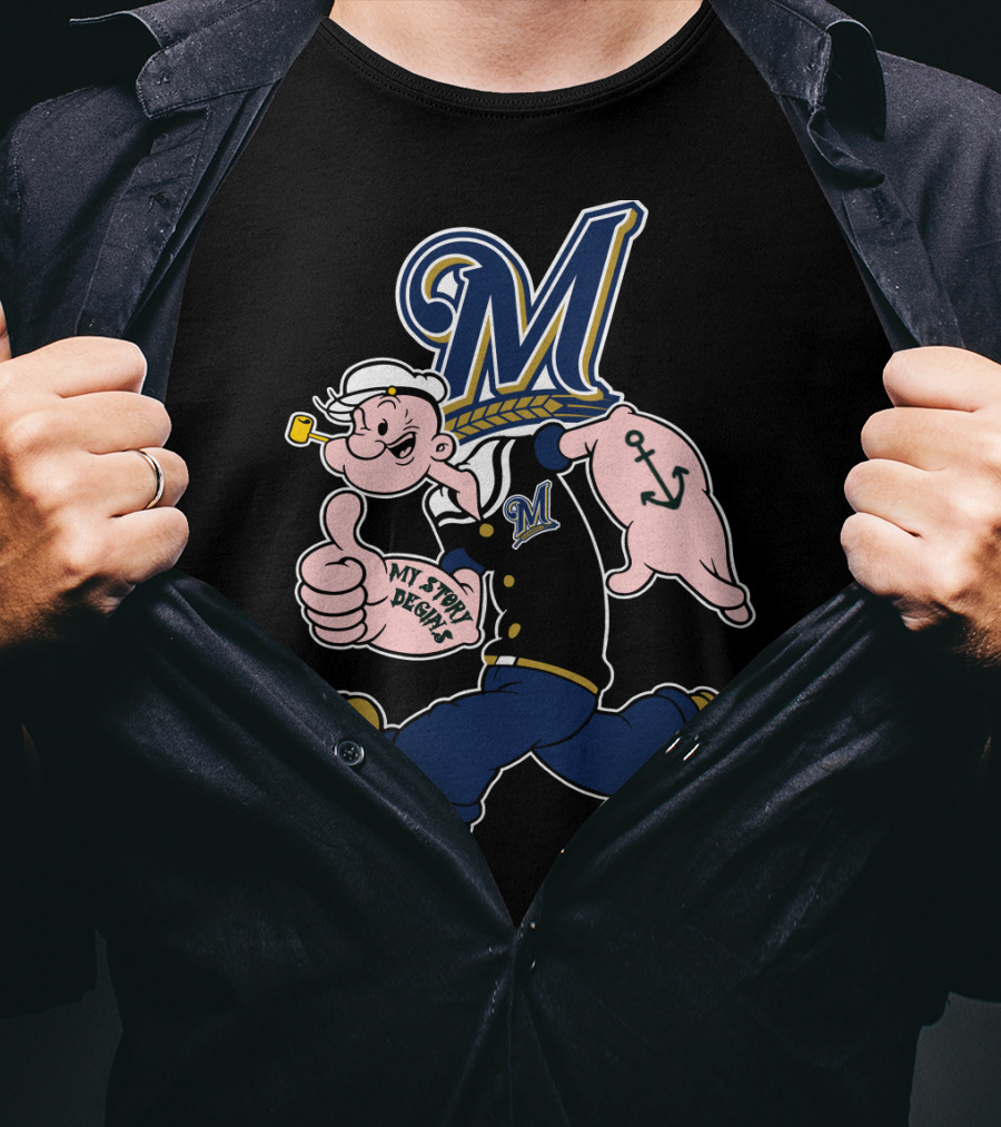 Milwaukee Brewers Popeye Anchor Baseball T-Shirt