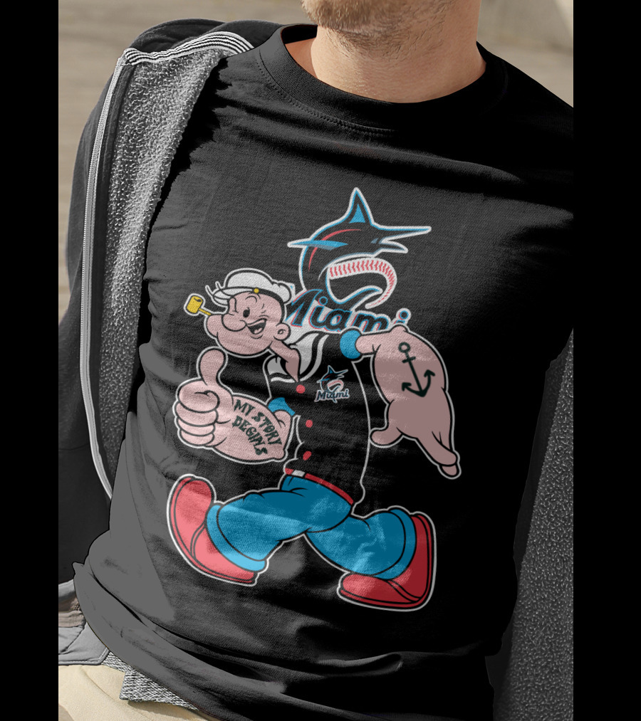 Miami Marlins Popeye Baseball Crossover Mystorydesigns T-Shirt