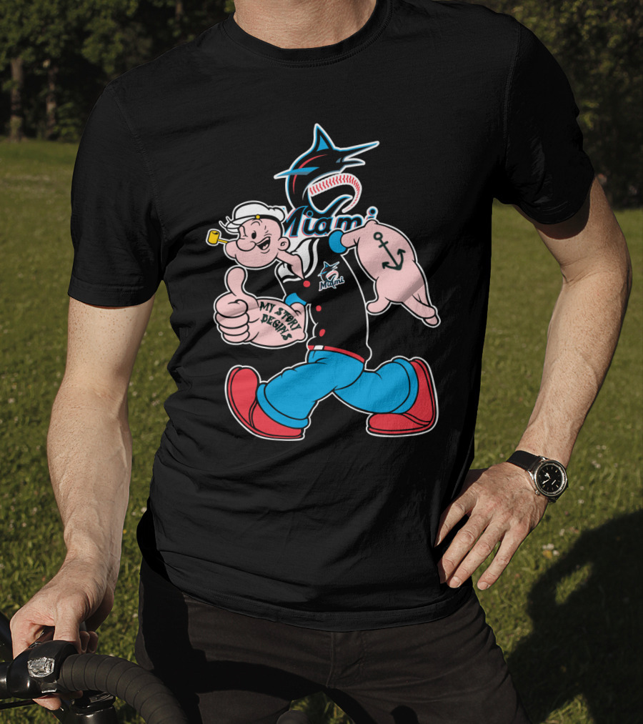 Miami Marlins Popeye Baseball Crossover Mystorydesigns T-Shirt
