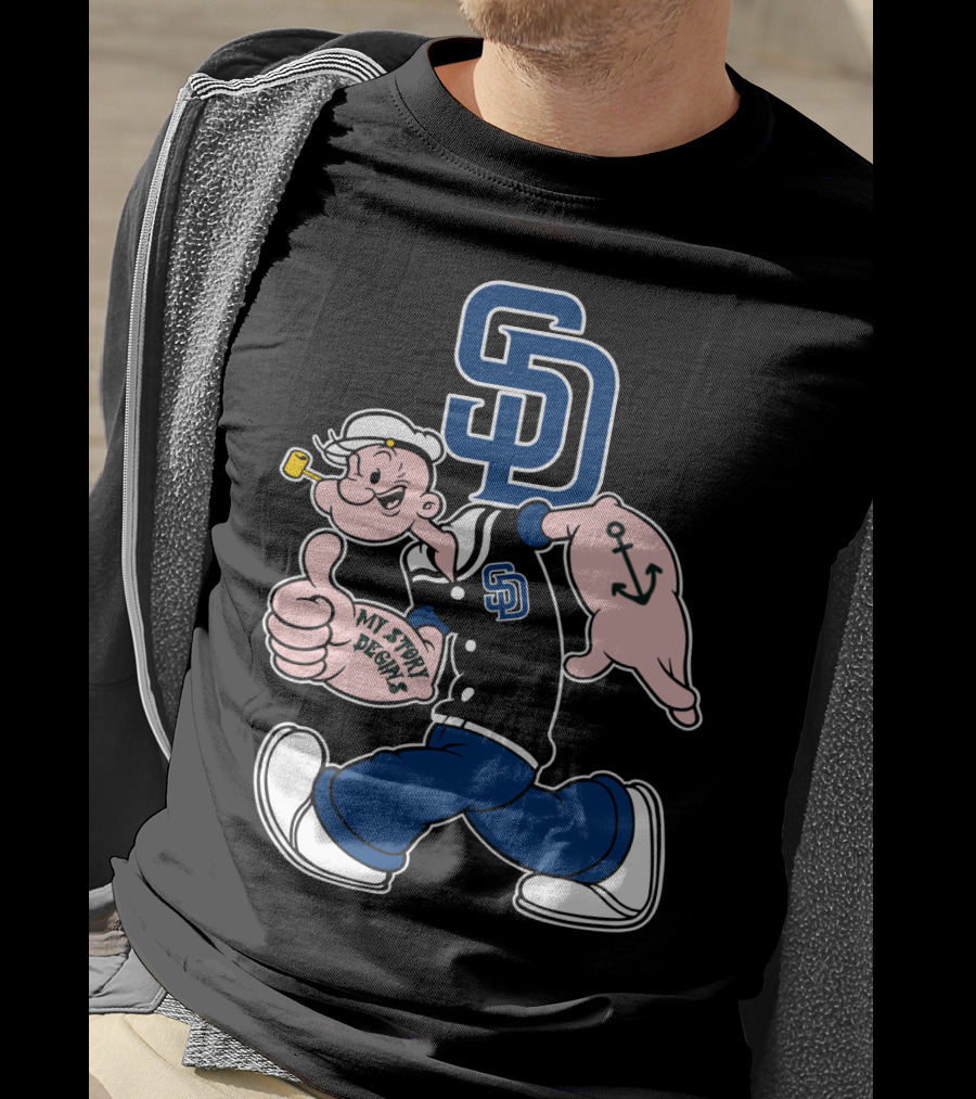 Sd Padres My Story Designs Popeye Walking Anchor Tattoo T-Shirt