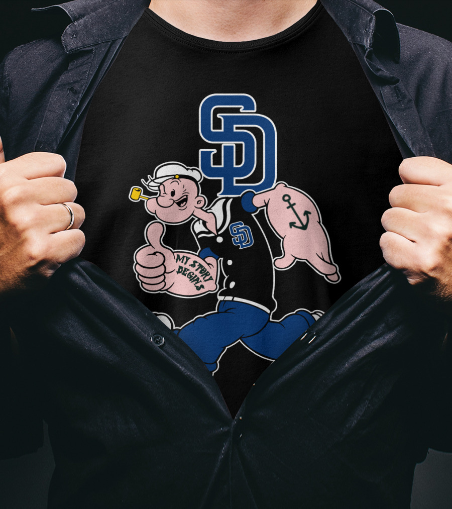 Sd Padres My Story Designs Popeye Walking Anchor Tattoo T-Shirt