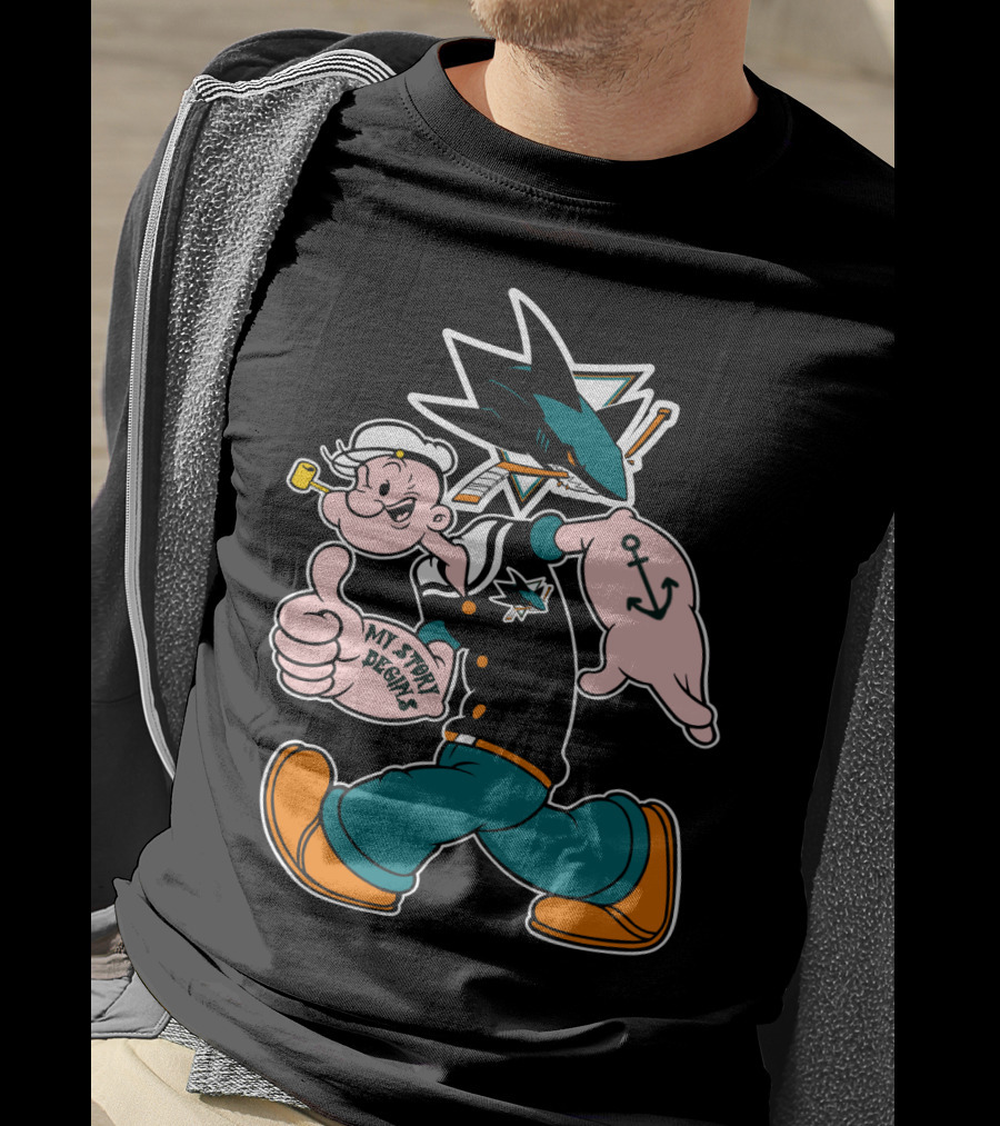 San Jose Sharks Popeye My Story Design Anchor Tattoo T-Shirt