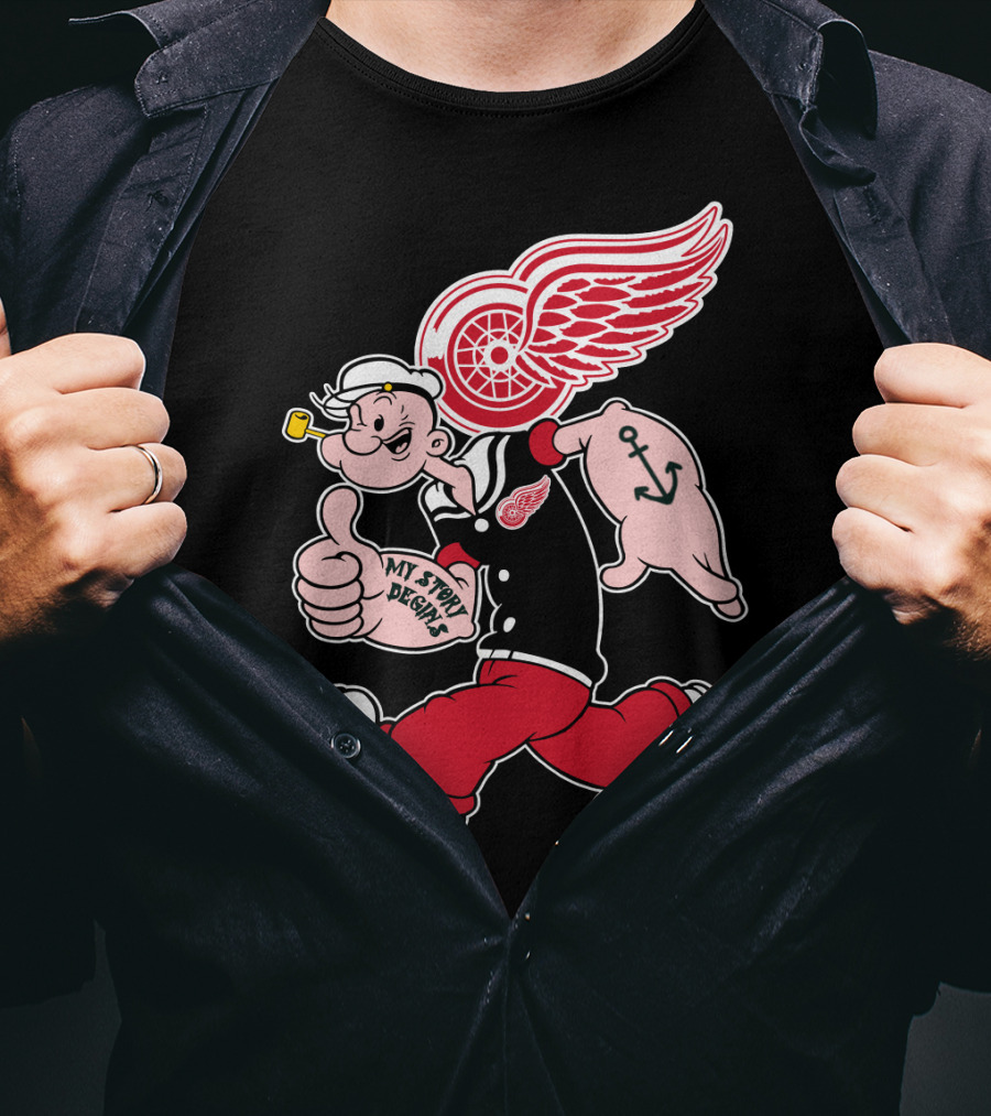 Popeye Detroit Red Wings My Story Begins Anchor 81 T-Shirt