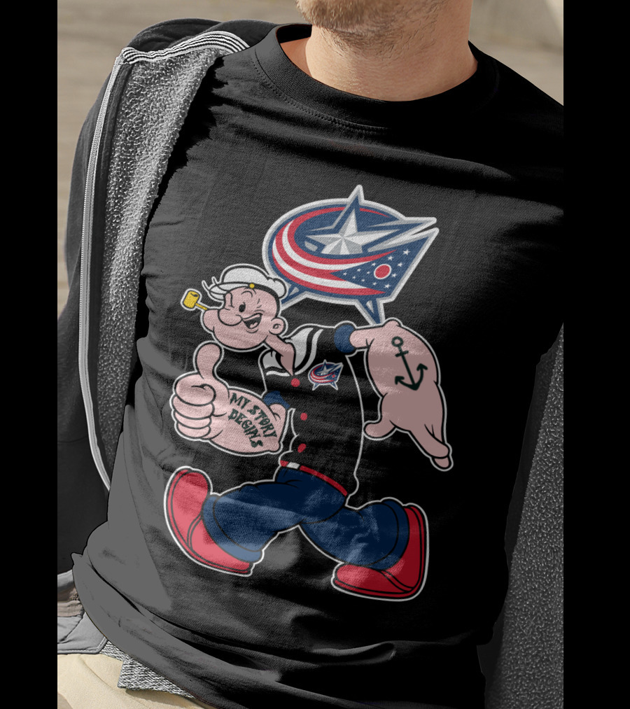 Columbus Blue Jackets Popeye Anchor 83 My Story Designs T-Shirt