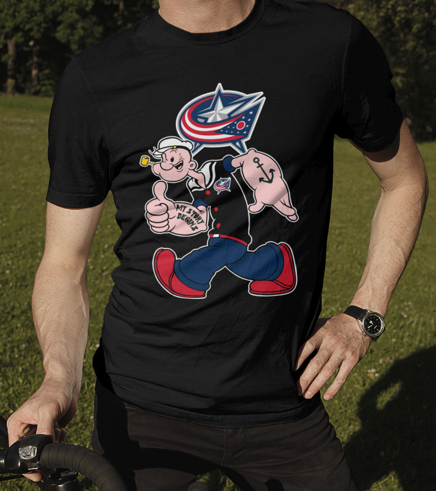 Columbus Blue Jackets Popeye Anchor 83 My Story Designs T-Shirt