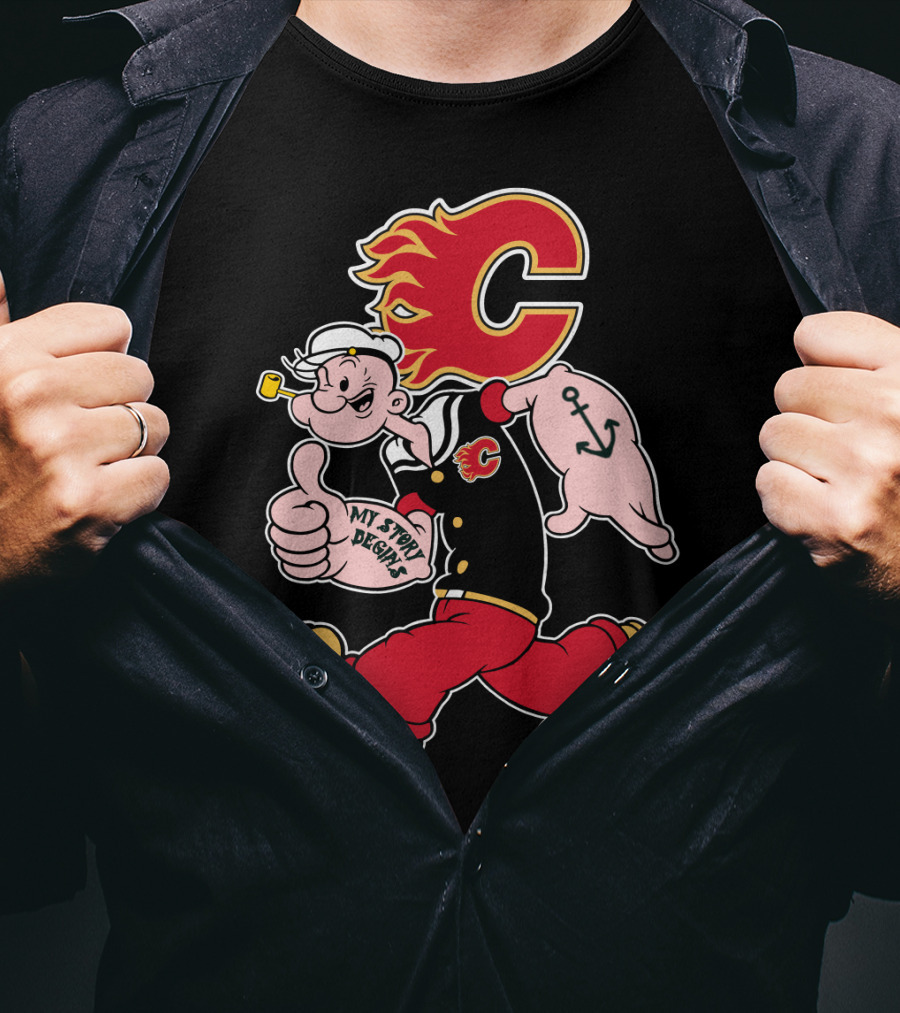 Calgary Flames Popeye My Story Begins Anchor 87 T-Shirt