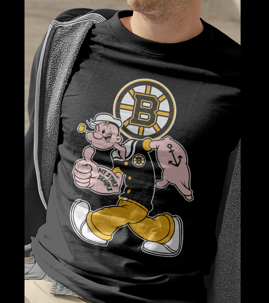 Boston Bruins Crossover With Cartoon Sailor 1989 T-Shirt