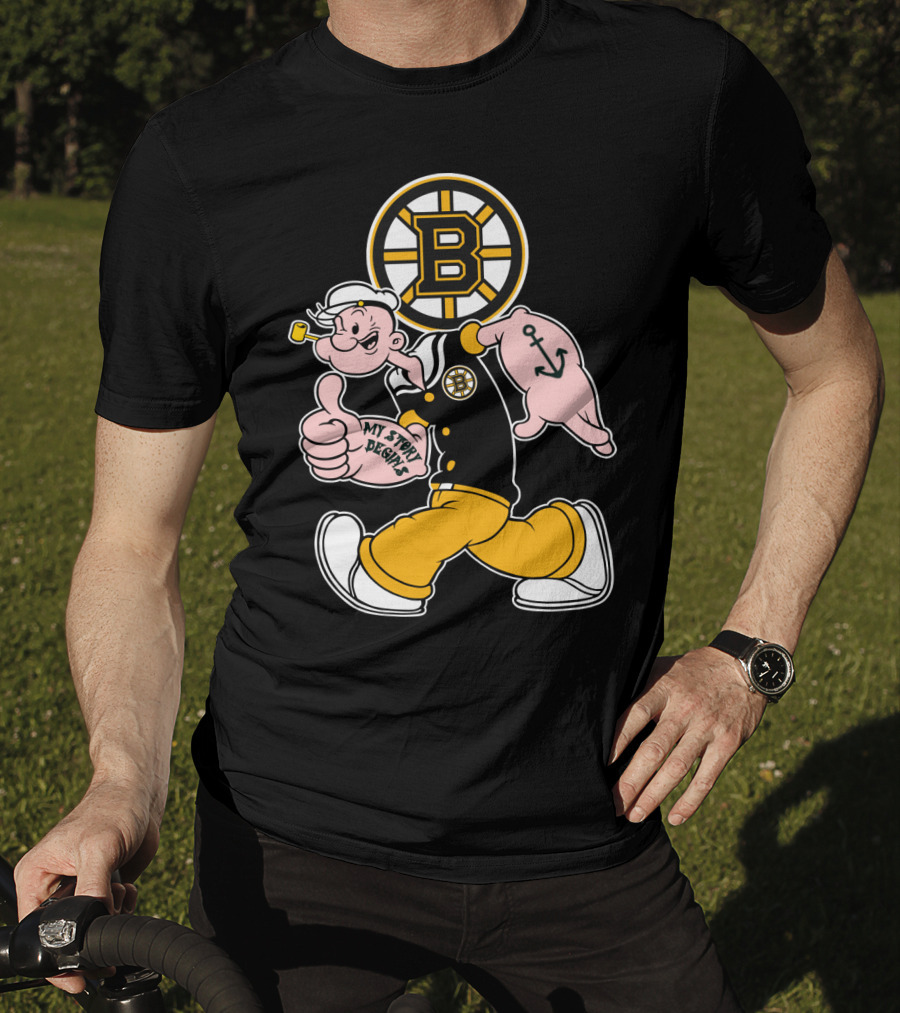 Boston Bruins Crossover With Cartoon Sailor 1989 T-Shirt