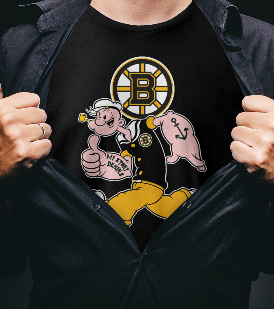 Boston Bruins Crossover With Cartoon Sailor 1989 T-Shirt