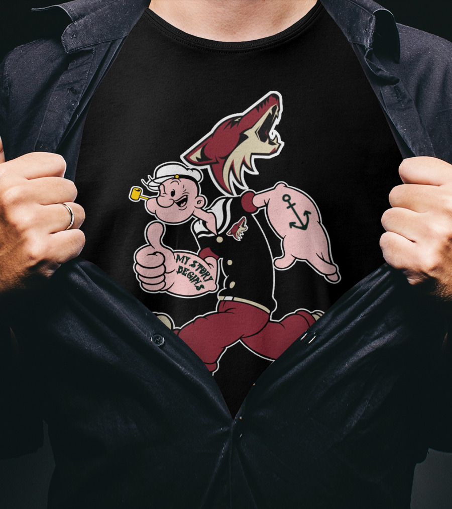 Popeye My Story Design Arizona Coyotes Logo 91 Anchor T-Shirt