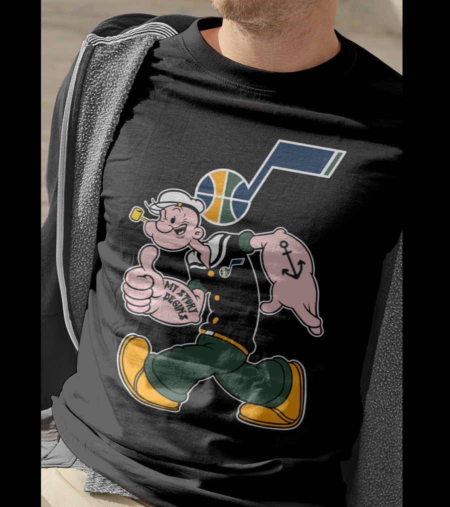 Popeye Walking With Thumb Up And Utah Jazz Basketball T-Shirt