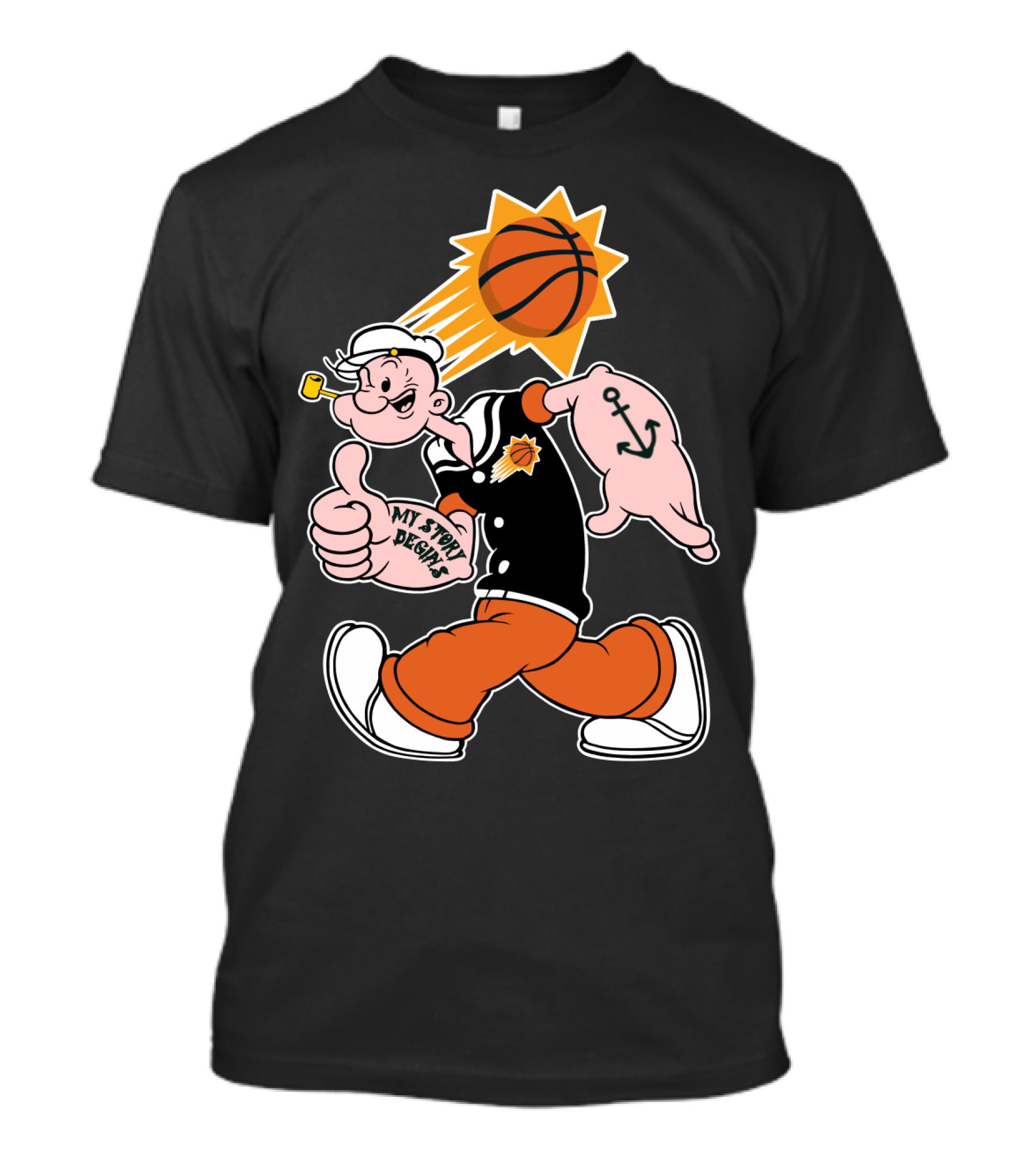 My Story Designs Phoenix Suns Popeye Basketball Anchor Thumbs Up T-Shirt