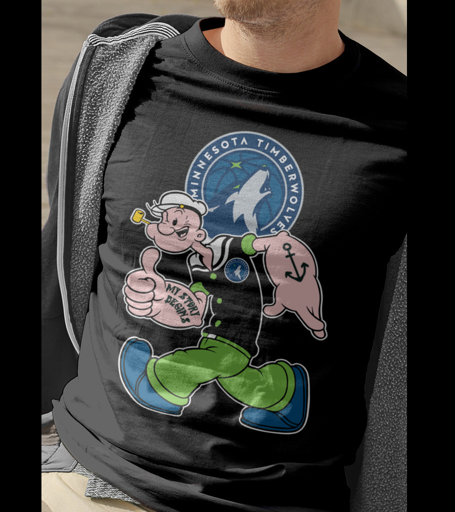 Minnesota Timberwolves Popeye Cartoon Character Crossover T-Shirt