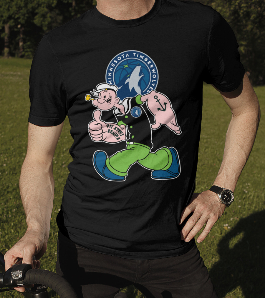 Minnesota Timberwolves Popeye Cartoon Character Crossover T-Shirt