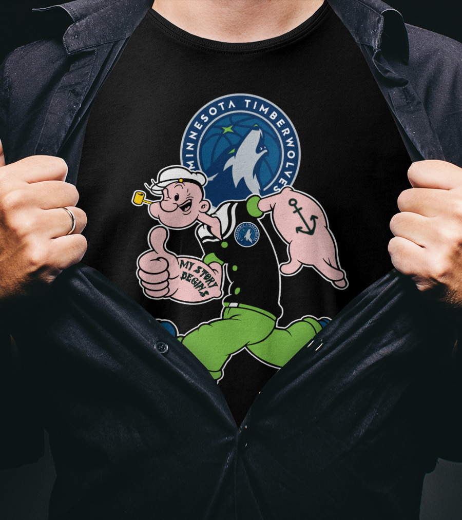 Minnesota Timberwolves Popeye Cartoon Character Crossover T-Shirt