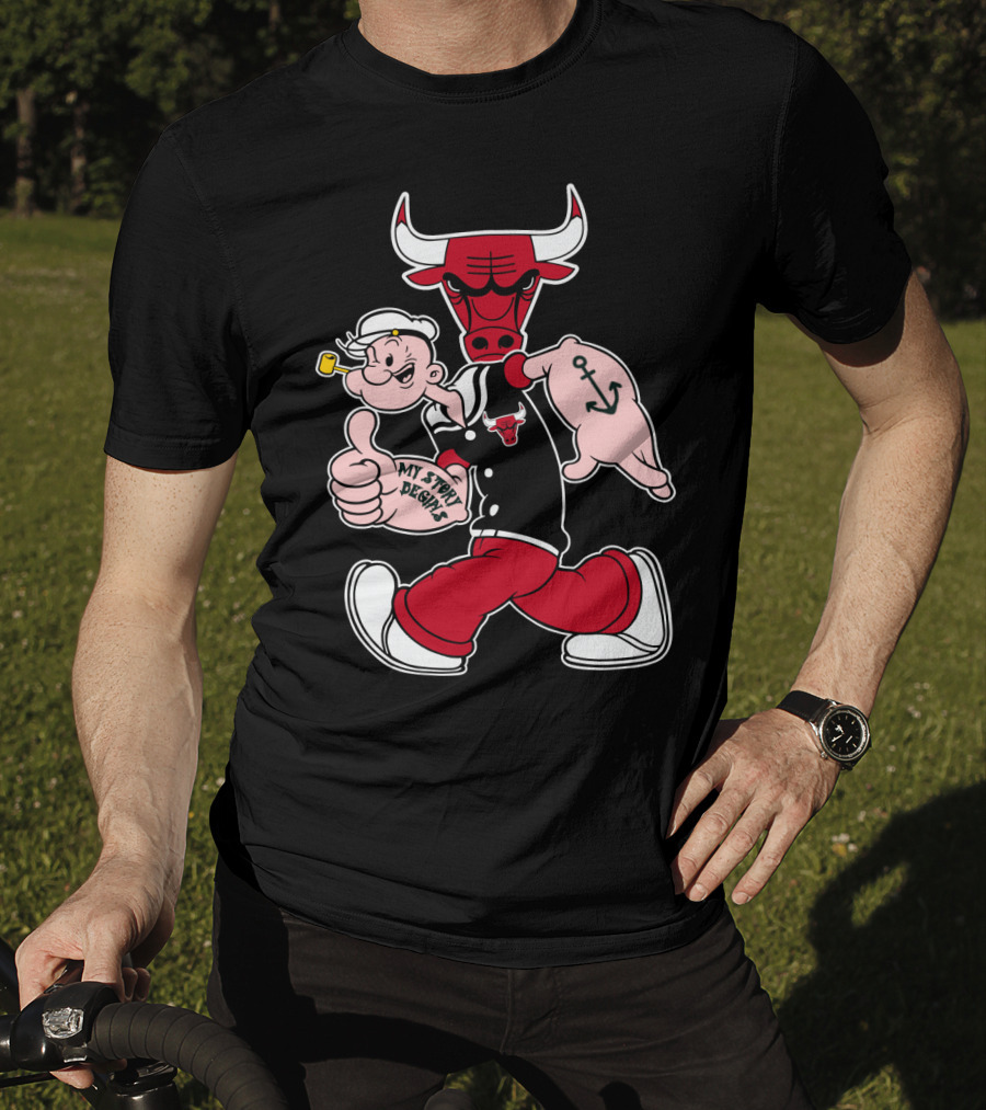 Chicago Bulls My Story Designs Popeye Anchor Red Black T-Shirt