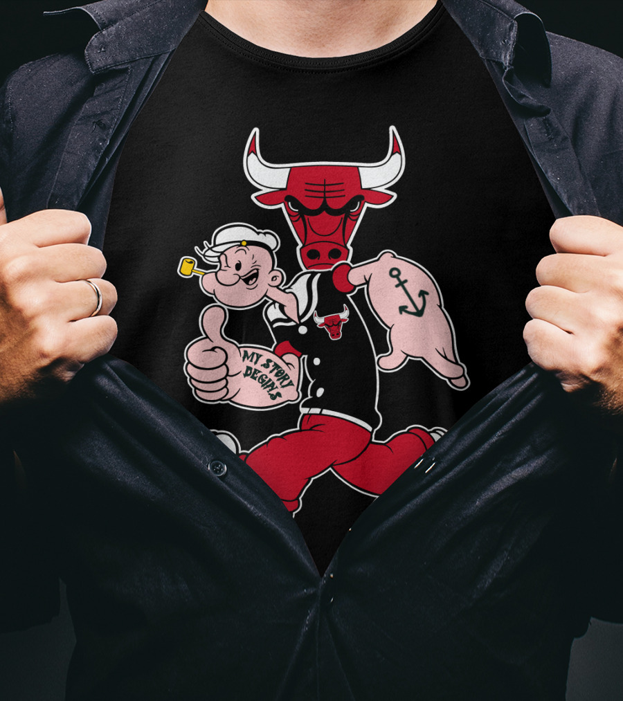 Chicago Bulls My Story Designs Popeye Anchor Red Black T-Shirt