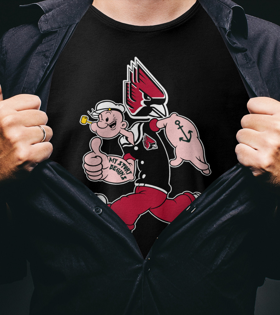 Ball State Cardinals Popeye Anchor Tattoo My Story Begins T-Shirt