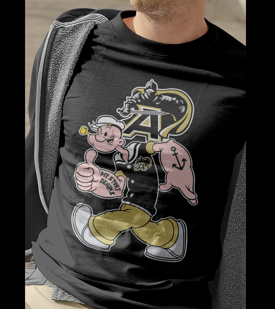Army Black Knights My Story Begins Popeye Character With Anchor Tattoo T-Shirt