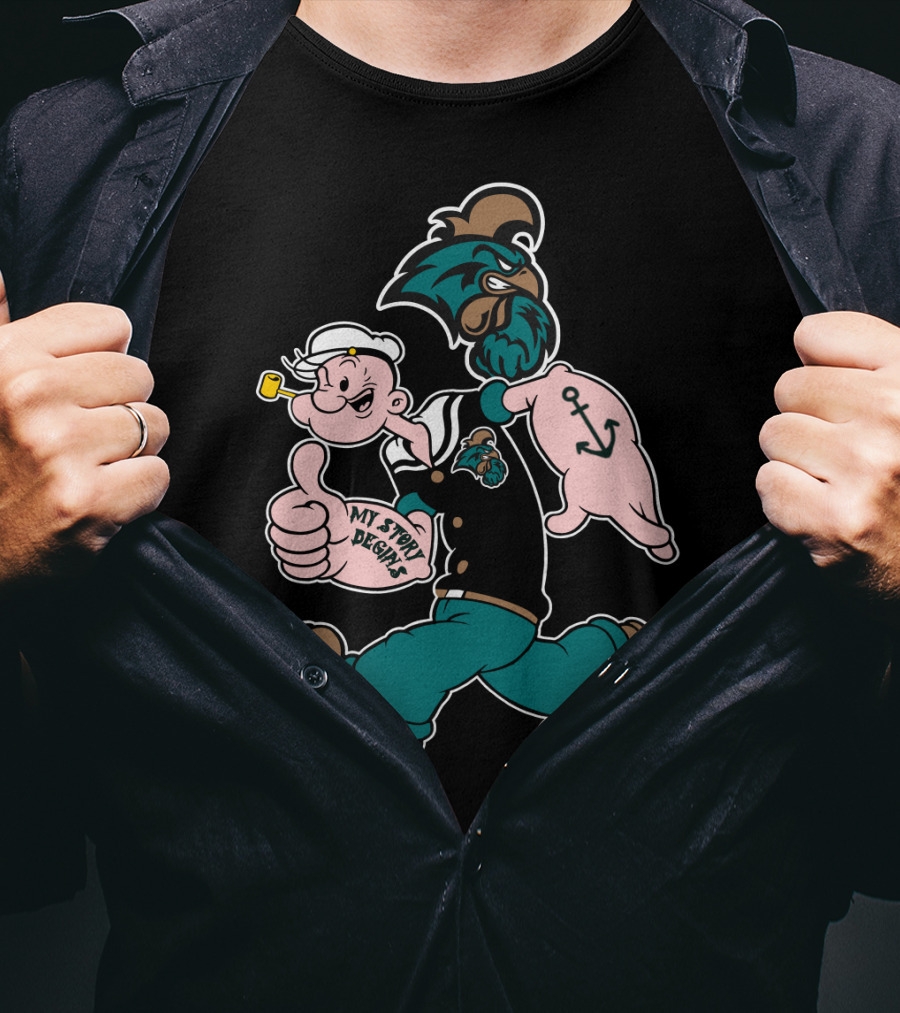 Coastal Carolina Chanticleers My Story Designs Anchor Logo Popeye Theme T-Shirt