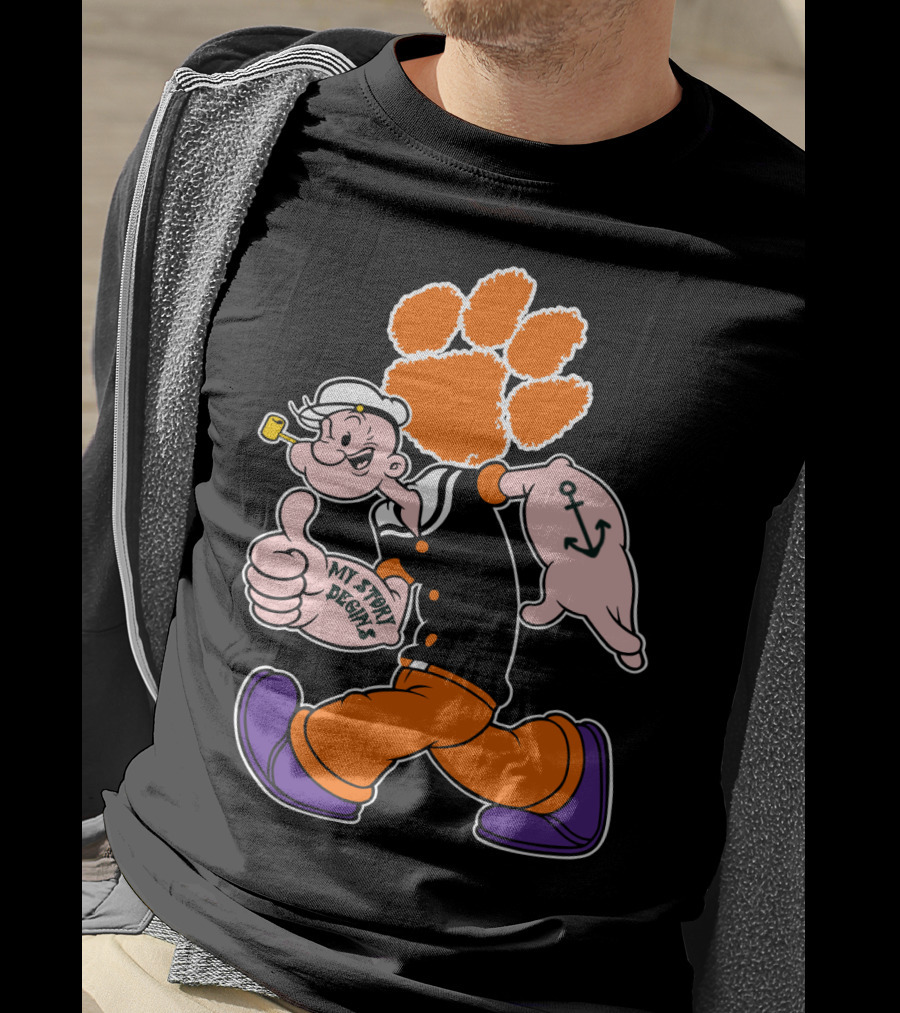 Clemson Tigers My Story Begins Anchor Imagery Running Popeye With Paw Print T-Shirt