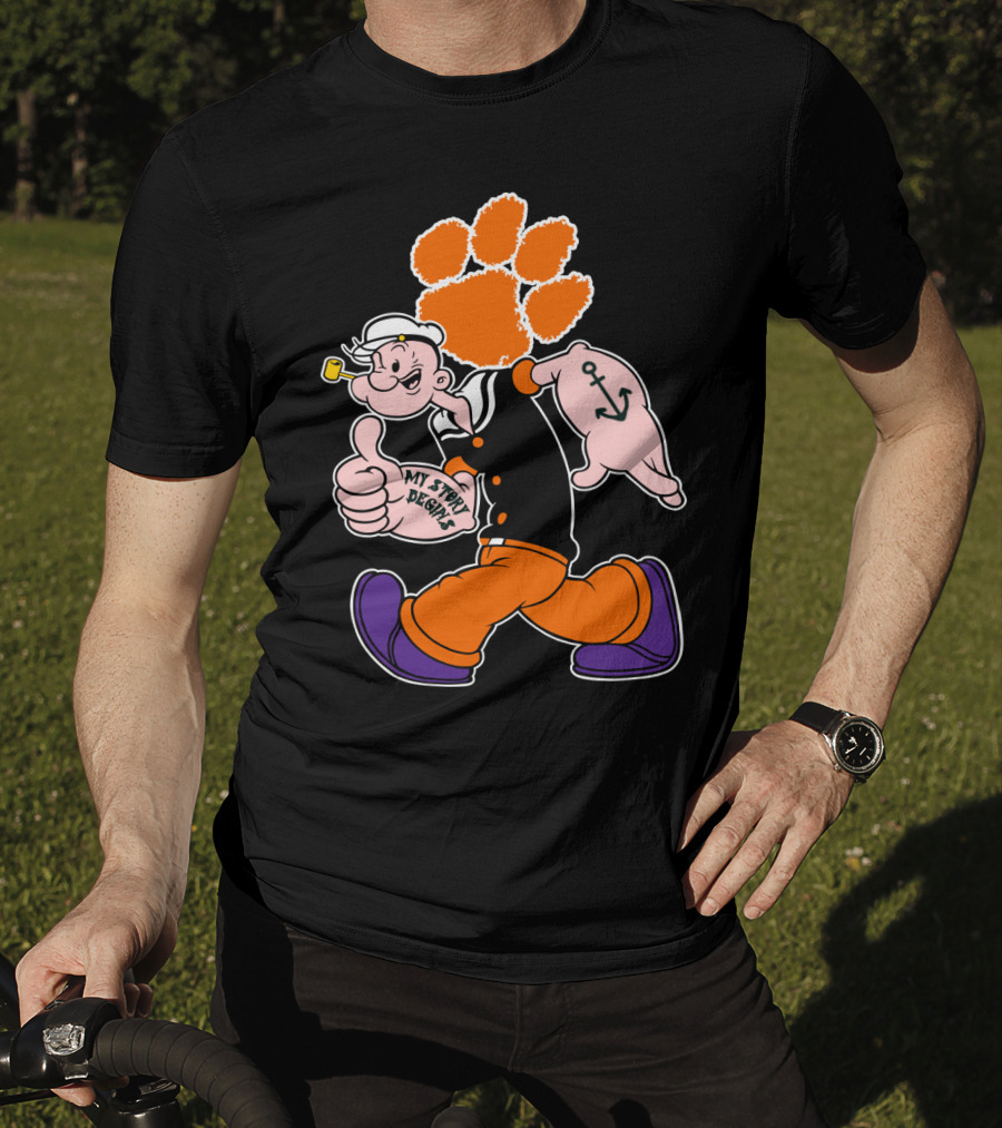 Clemson Tigers My Story Begins Anchor Imagery Running Popeye With Paw Print T-Shirt