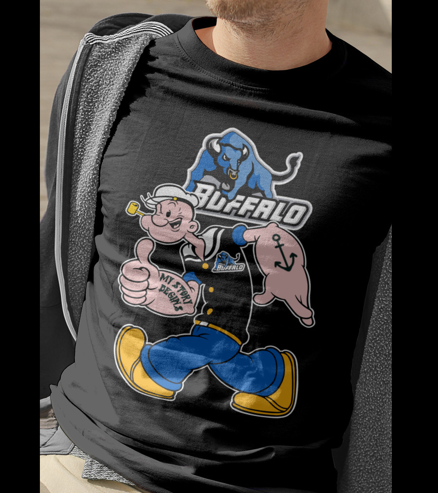 Popeye Buffalo Bulls My Story Begins Thumbs Up Anchor Navy Sailor T-Shirt
