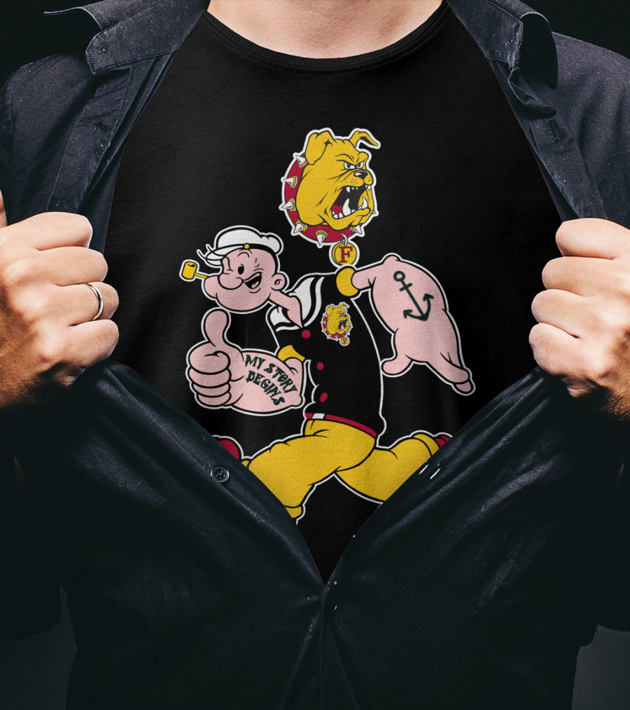Ferris State Bulldogs My Story Begins Popeye Bulldog T-Shirt