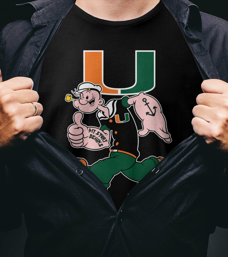Miami Hurricanes My Story Designs Popeye Anchor T-Shirt