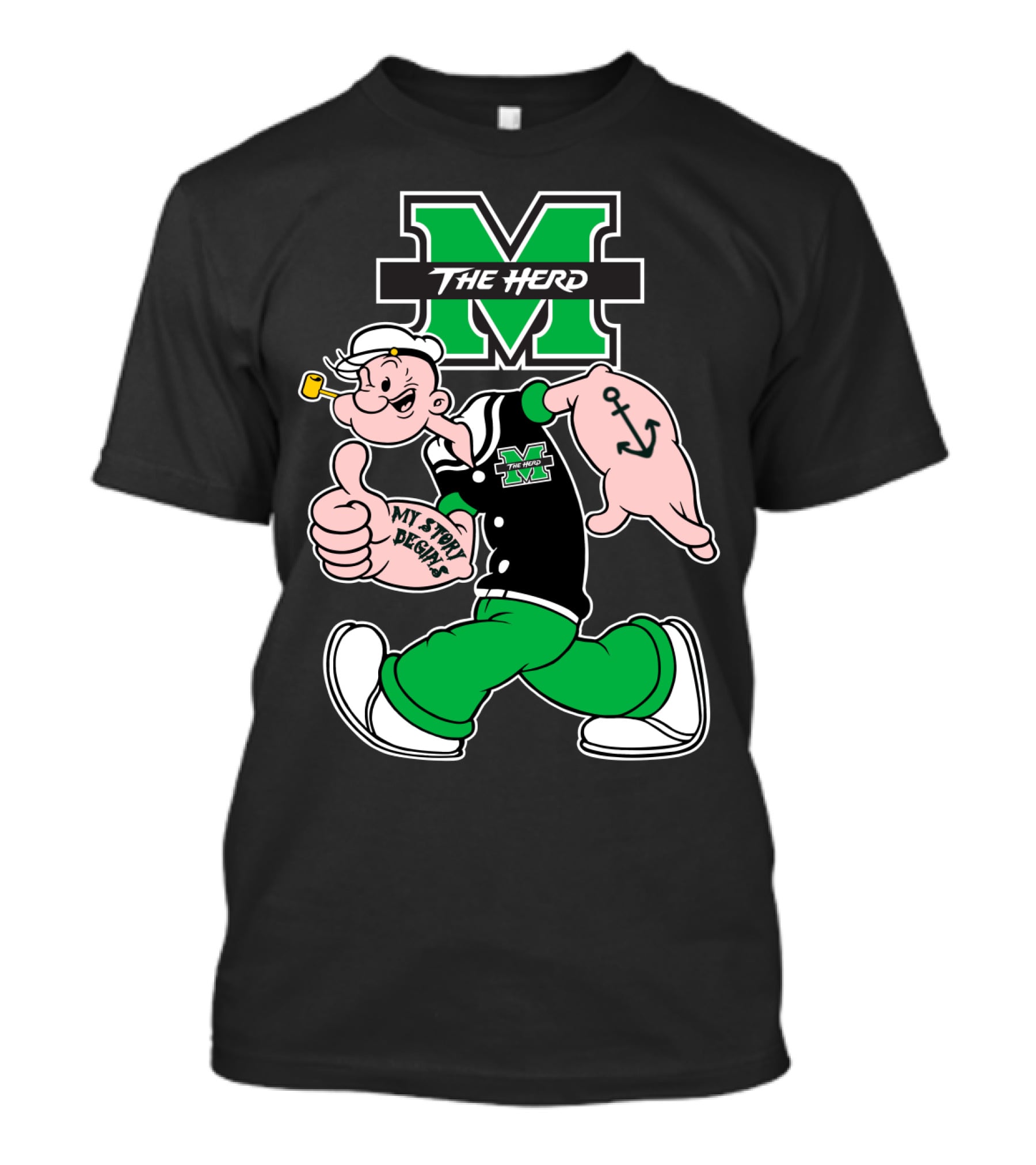 Marshall Thundering Herd The Herd M Logo And Popeye My Story Designs T-Shirt