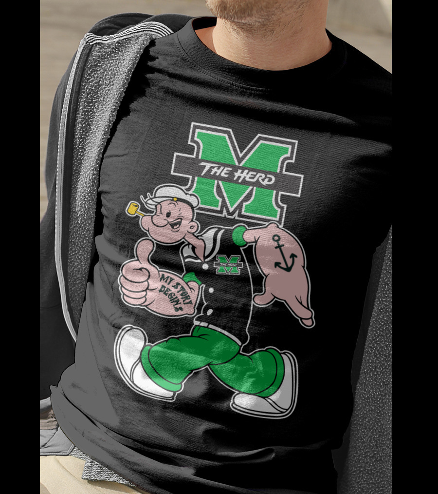 Marshall Thundering Herd The Herd M Logo And Popeye My Story Designs T-Shirt