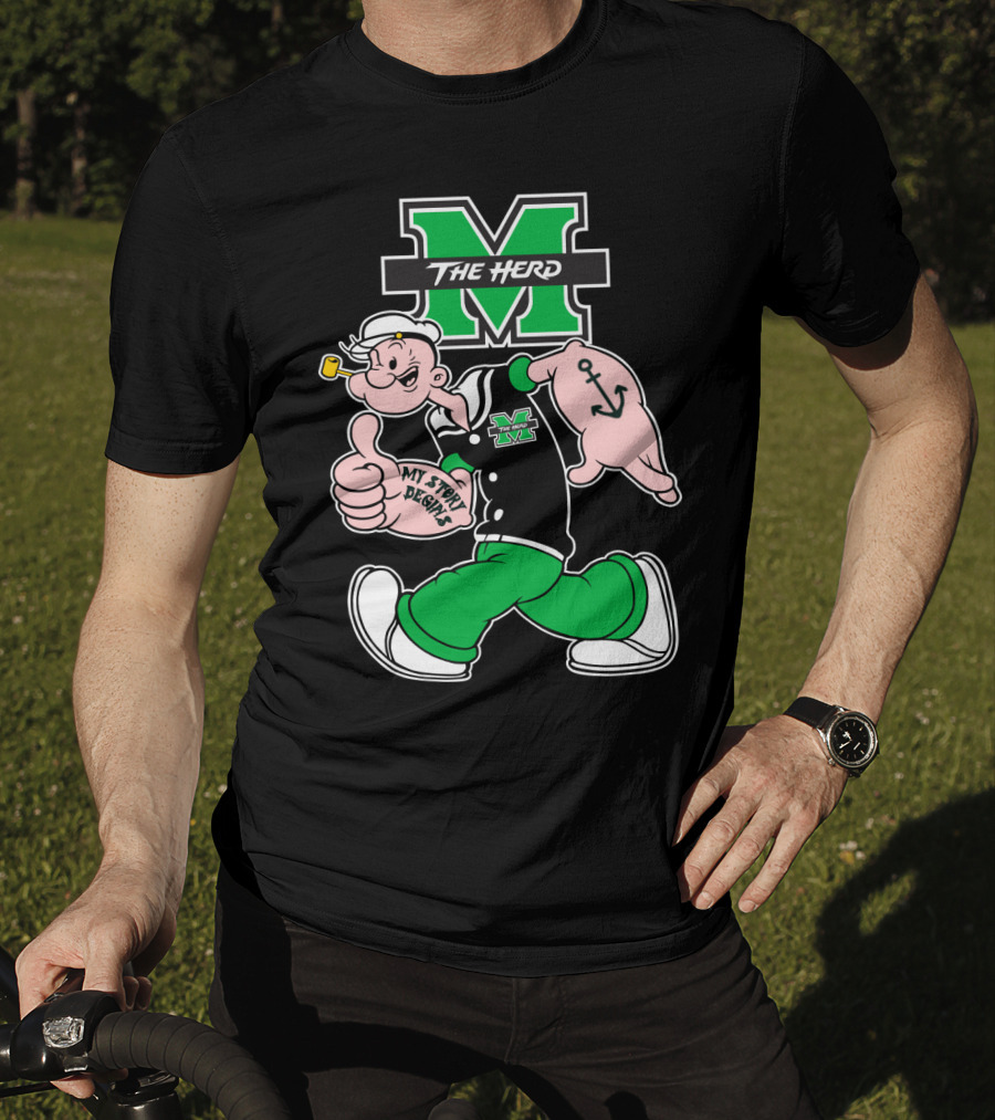 Marshall Thundering Herd The Herd M Logo And Popeye My Story Designs T-Shirt