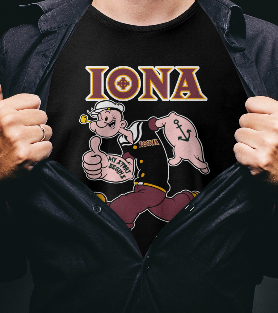 Iona Gaels My Story Begins Sailor Character With Anchor Tattoo T-Shirt