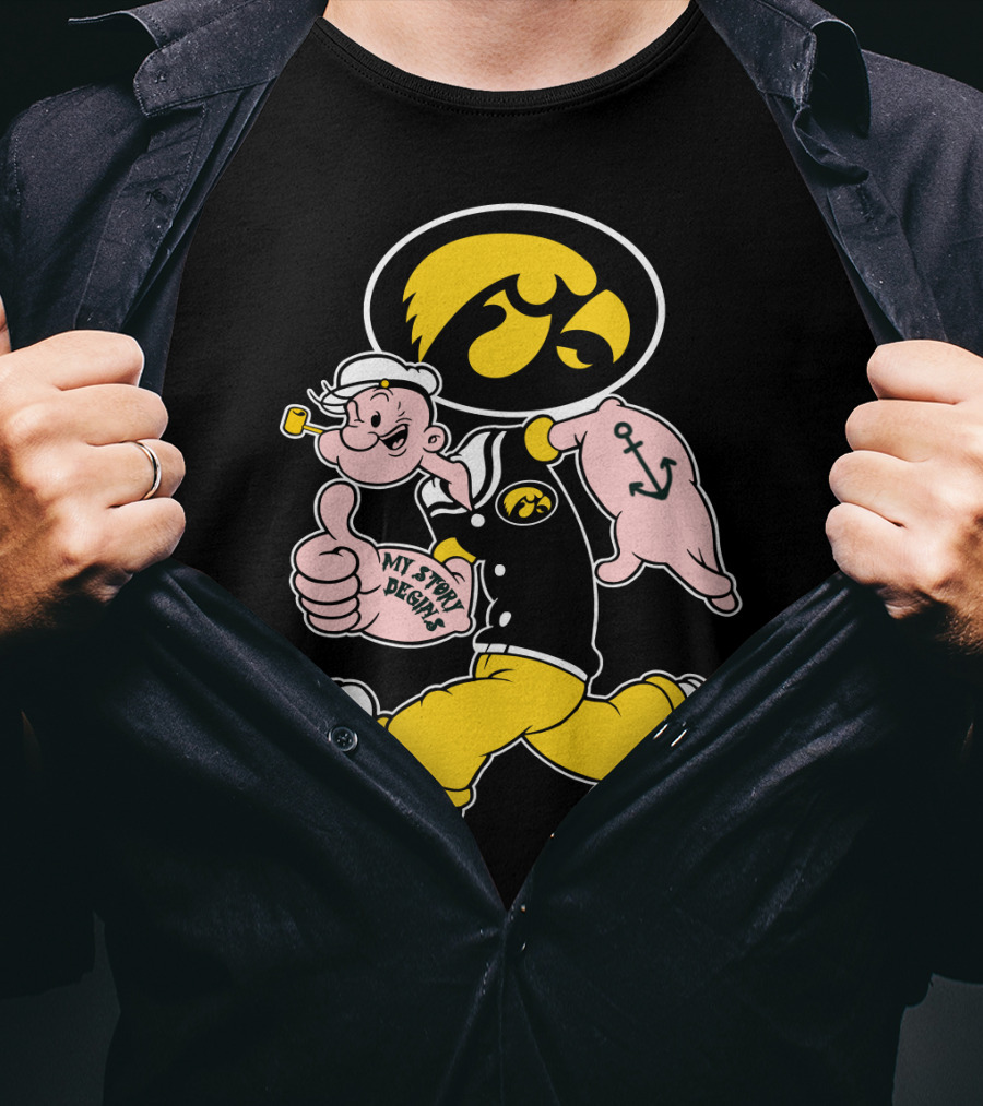 Iowa Hawkeyes My Story Designs Popeye Thumbs Up Anchor Tattoo T-Shirt