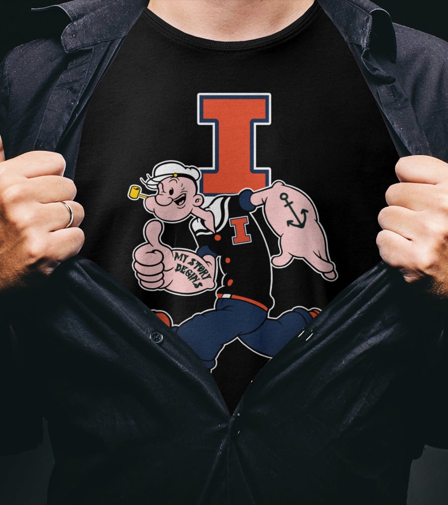 Popeye Thumbs Up Anchored Tattoo 262 Illinois Fighting Illini T-Shirt
