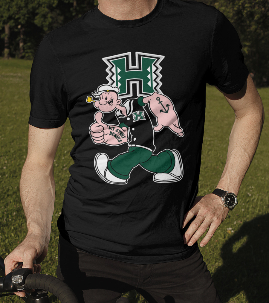 Hawai'i Rainbow Warriors My Story Begins H Logo Popeye Anchor T-Shirt