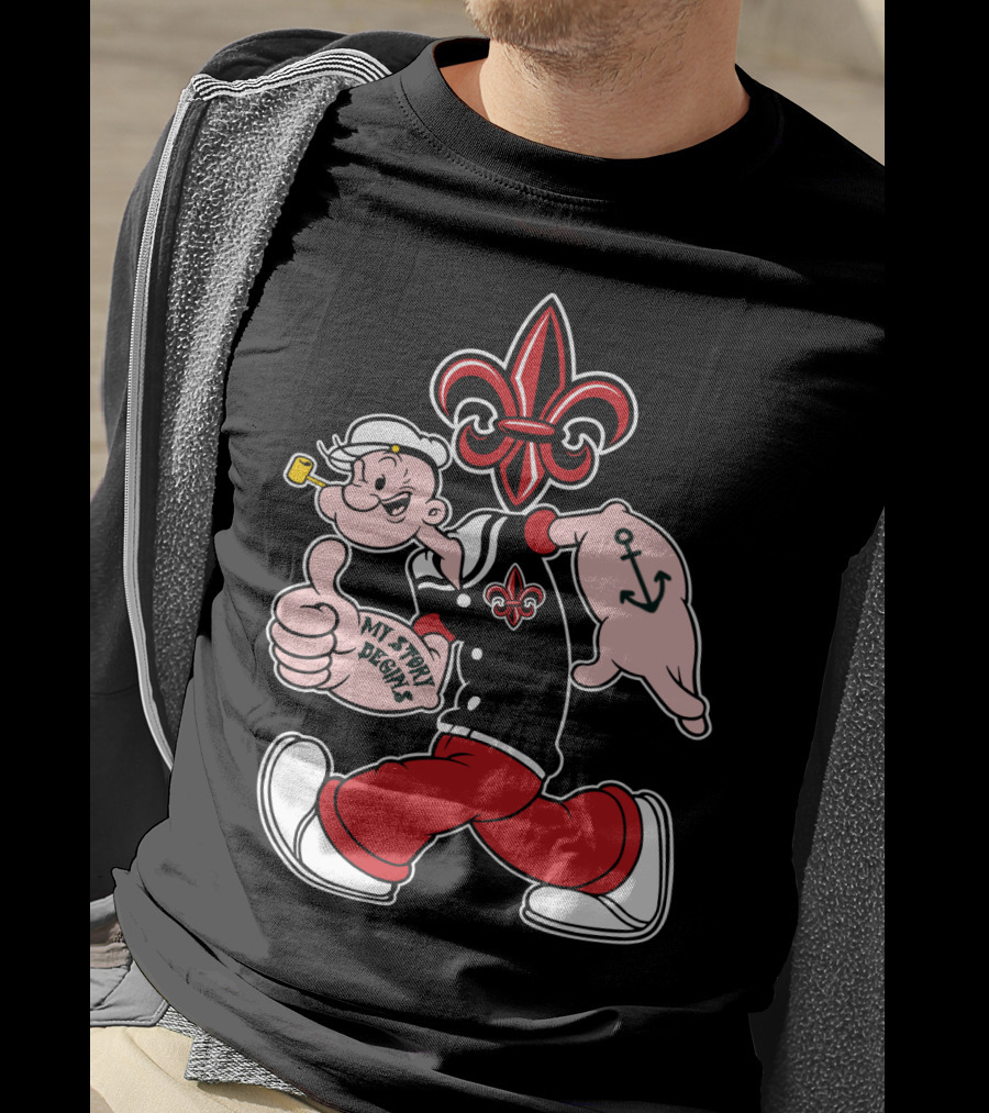 Ragin Cajuns Popeye My Story Designs Fleur-De-Lis Anchor 293 T-Shirt
