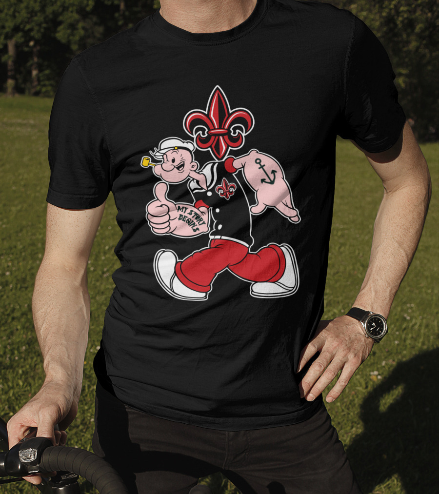 Ragin Cajuns Popeye My Story Designs Fleur-De-Lis Anchor 293 T-Shirt