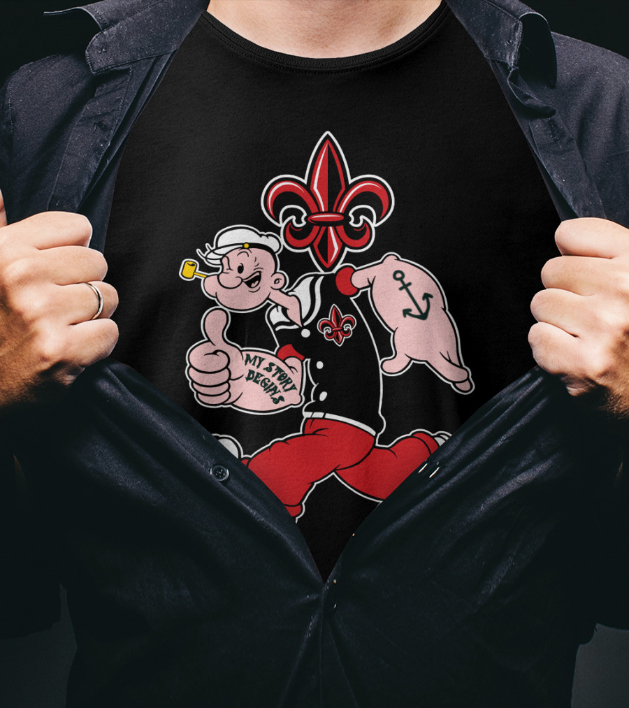Ragin Cajuns Popeye My Story Designs Fleur-De-Lis Anchor 293 T-Shirt