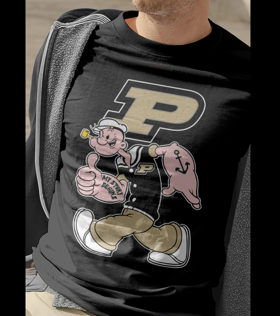 Purdue Boilermakers Sailor Cartoon Mascot With Pipe And Anchor Tattoo T-Shirt
