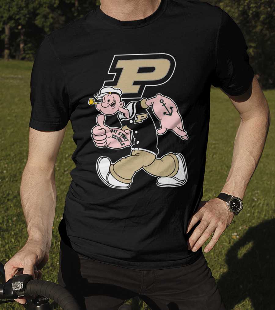 Purdue Boilermakers Sailor Cartoon Mascot With Pipe And Anchor Tattoo T-Shirt