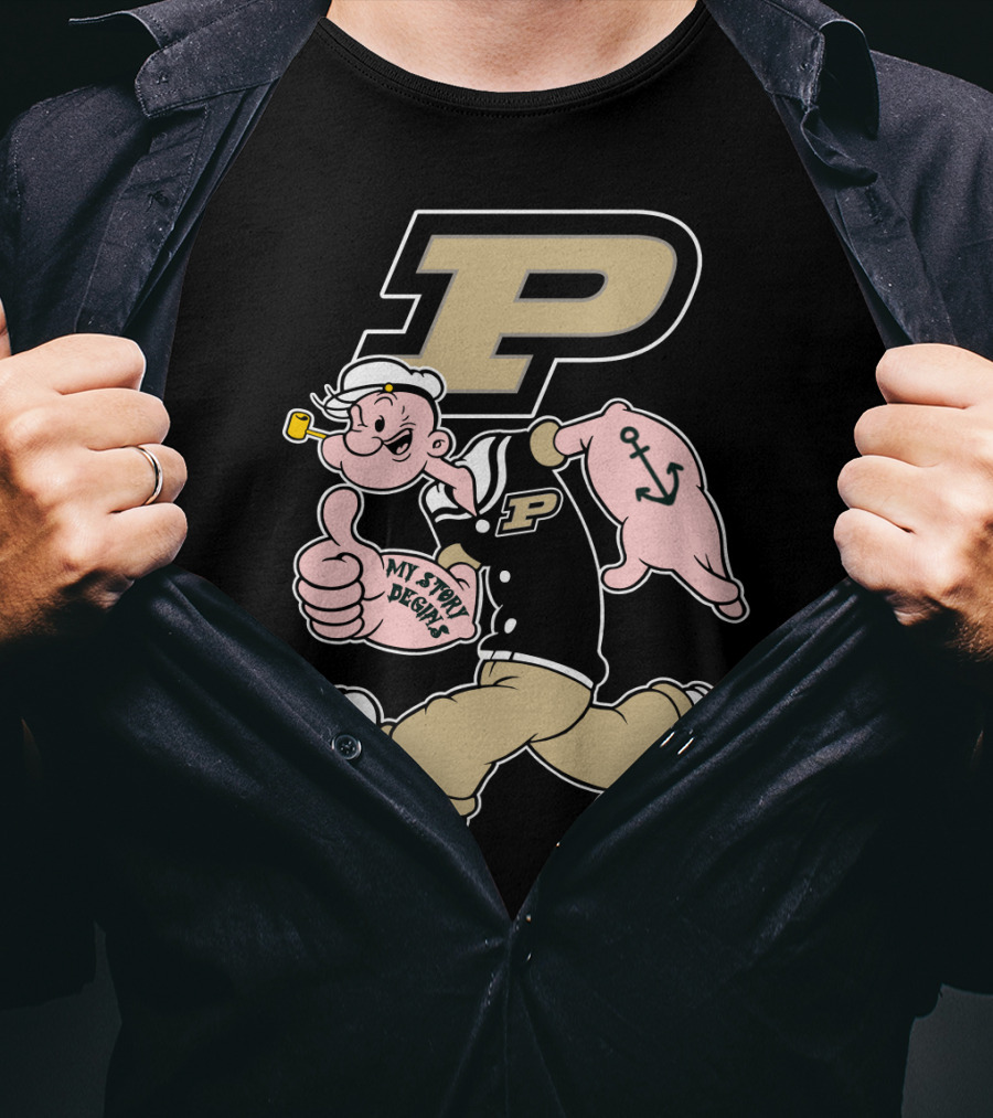 Purdue Boilermakers Sailor Cartoon Mascot With Pipe And Anchor Tattoo T-Shirt