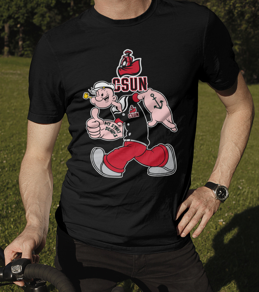 Csun Matadors Popeye My Story Designs Anchors Sailor Thumbs Up T-Shirt