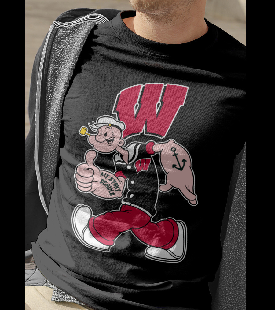Wisconsin Badgers W Logo With Popeye Character T-Shirt