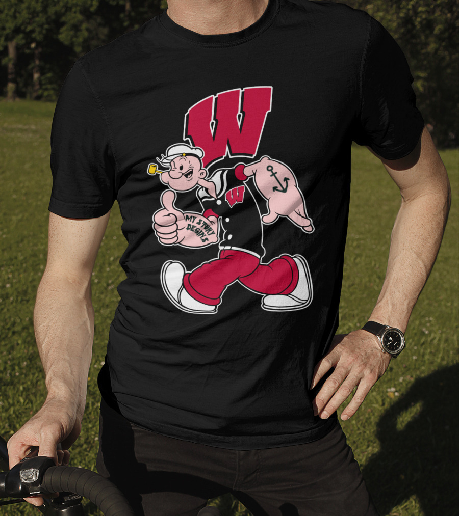 Wisconsin Badgers W Logo With Popeye Character T-Shirt