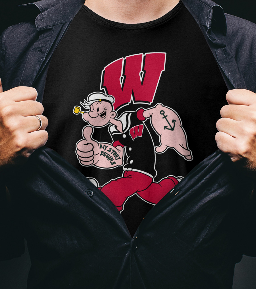 Wisconsin Badgers W Logo With Popeye Character T-Shirt