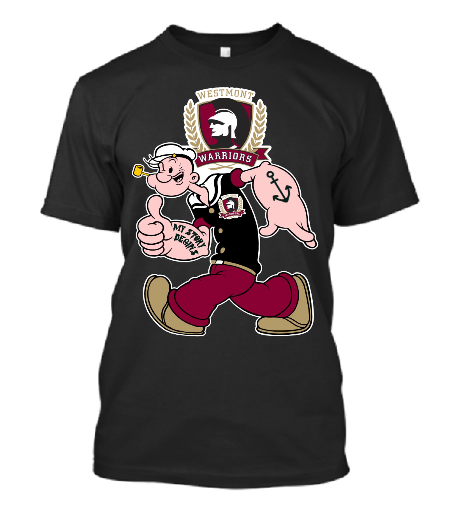Westmont Warriors Popeye My Story Begins 347 T-Shirt