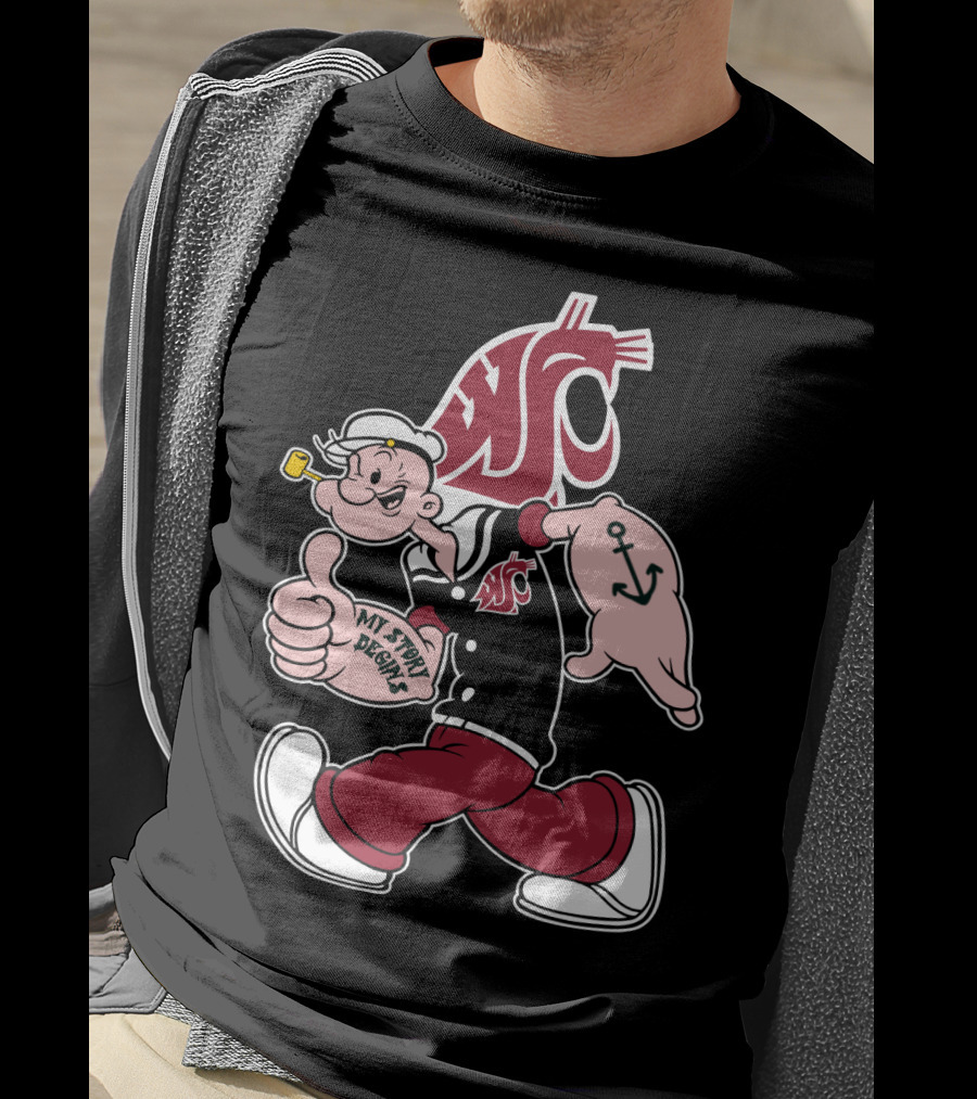 My Story Begins Popeye Washington State Cougars Anchor Tattoo T-Shirt