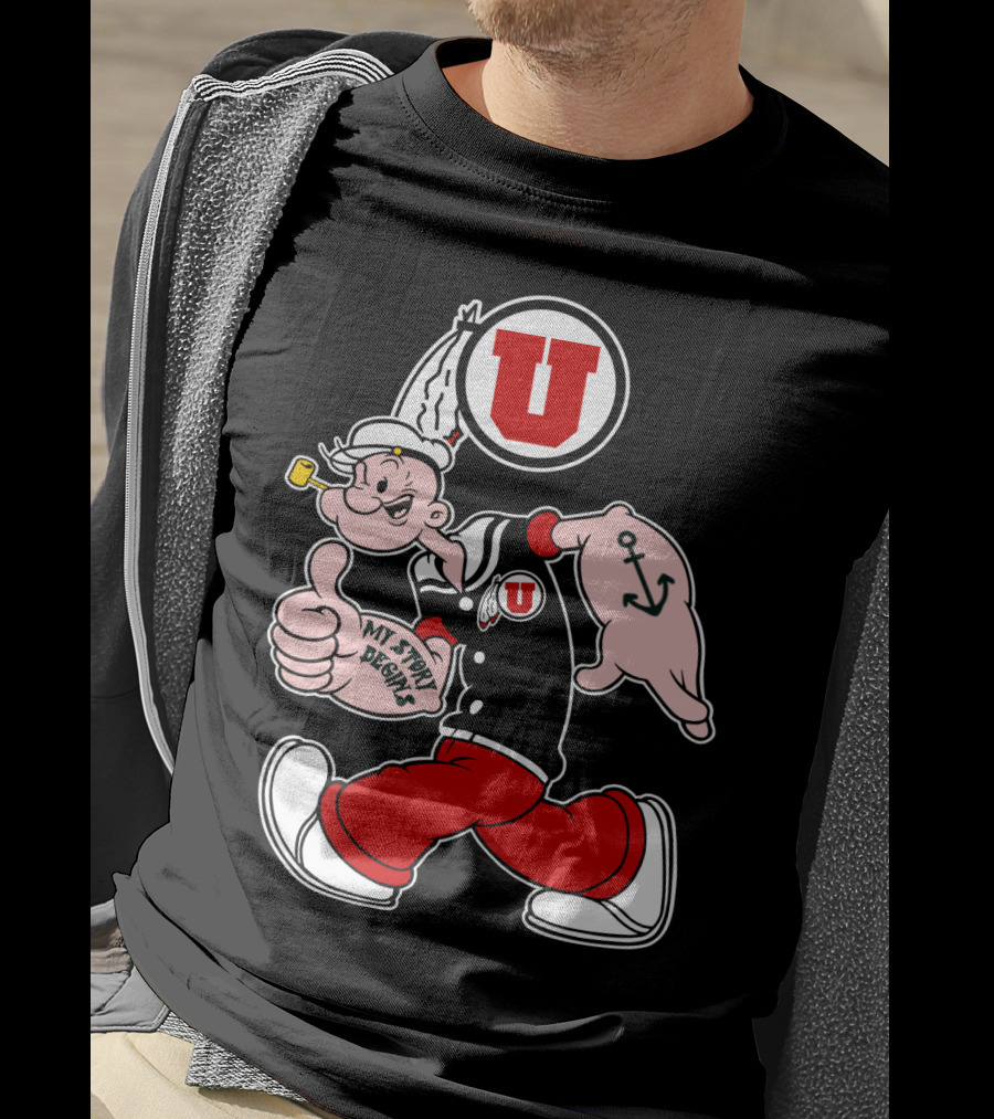Utah Utes Popeye Thumbs Up Anchor Tattoo U T-Shirt